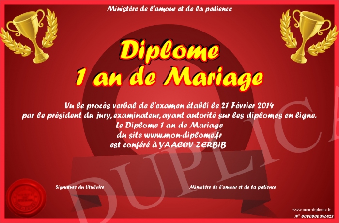 diplome 1 an de mariage